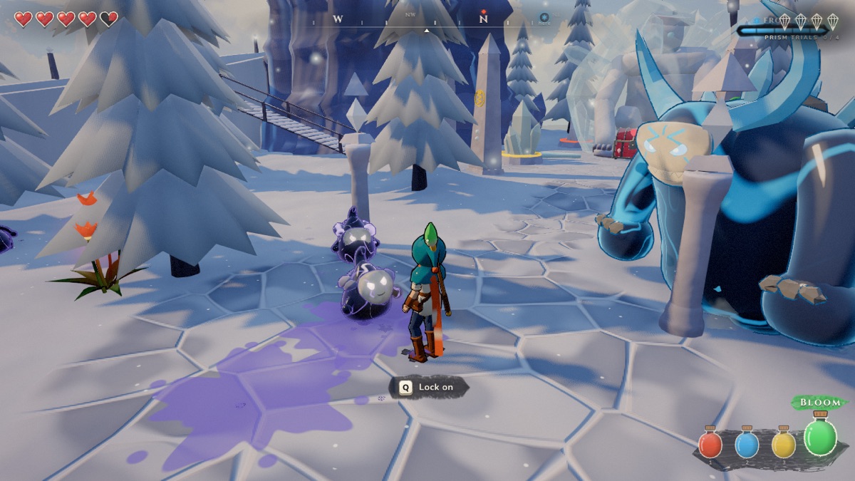 The hero splashing frost paint on a snowy island in Wildbrush